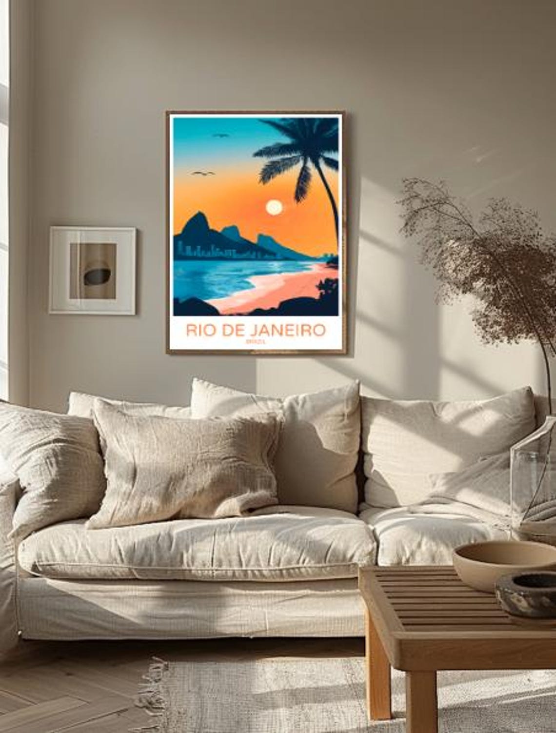 Rio de Janeiro Brazil Sunset Beach Palm Silhouette Bay View Poster - Image 2