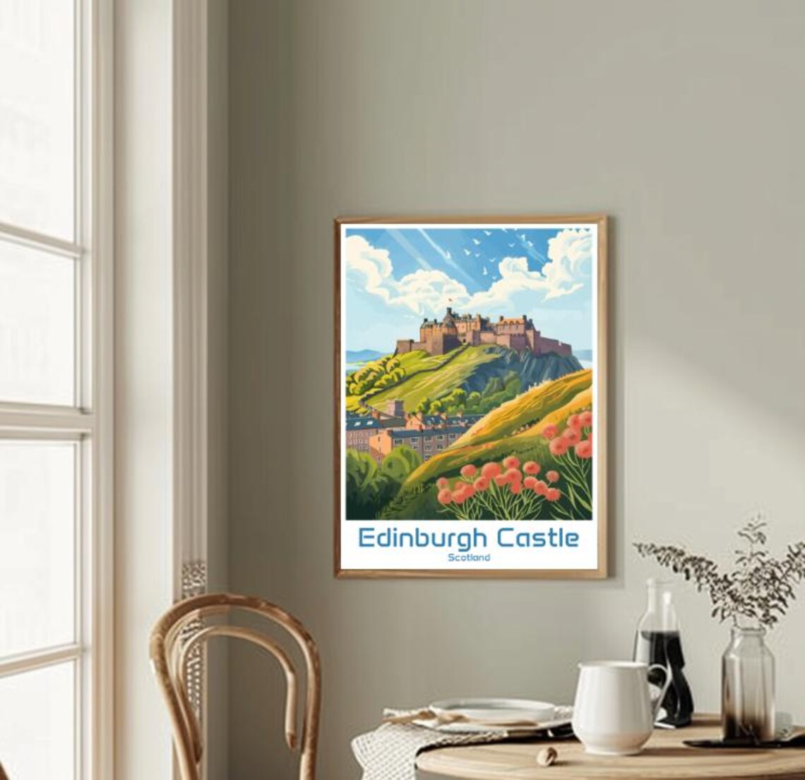 Edinburgh Castle Scotland Royal Hilltop Flowers Vintage Travel Poster - Image 2