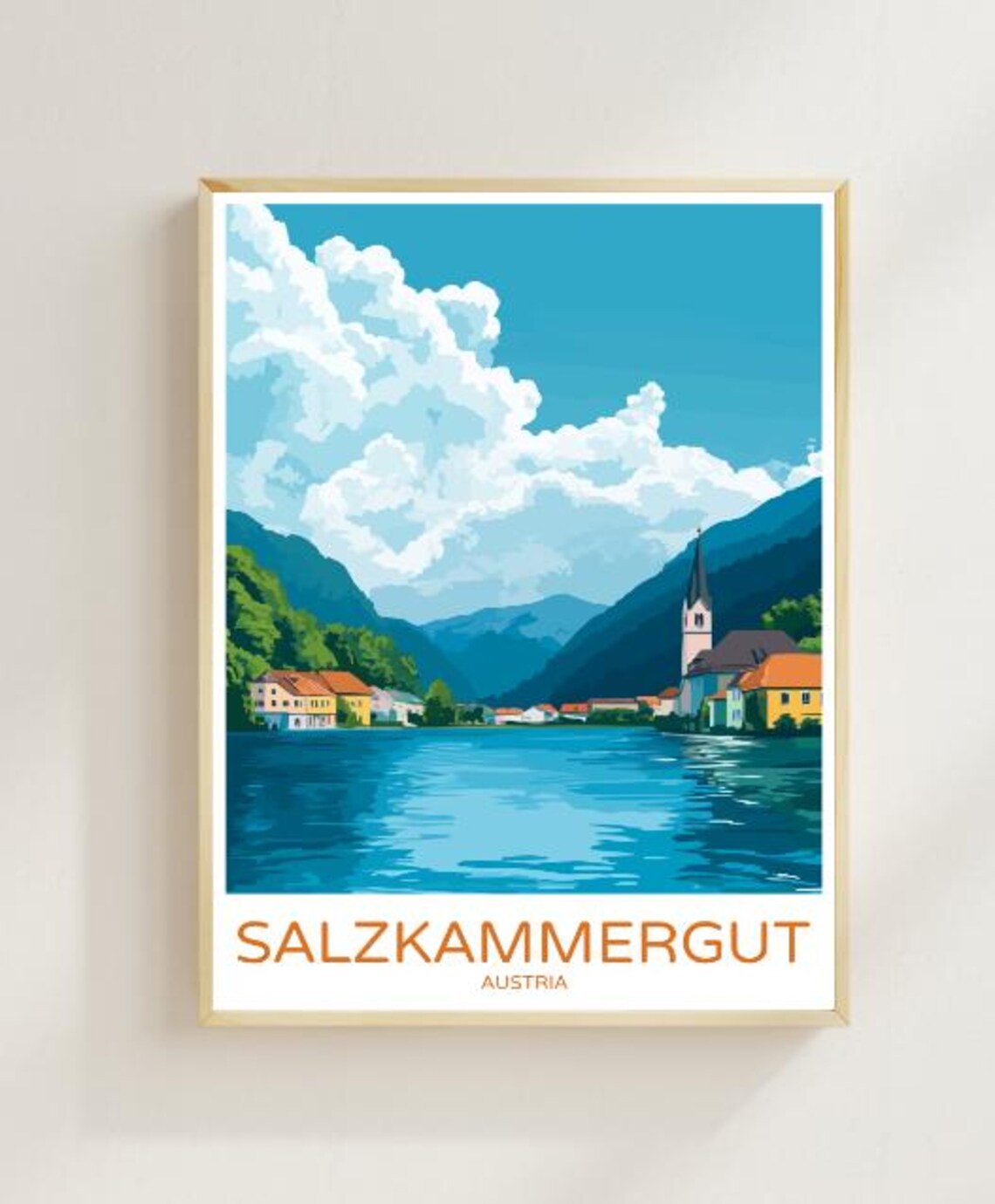 Salzkammergut Austria Alpine Lake Village Church Steeple View Poster