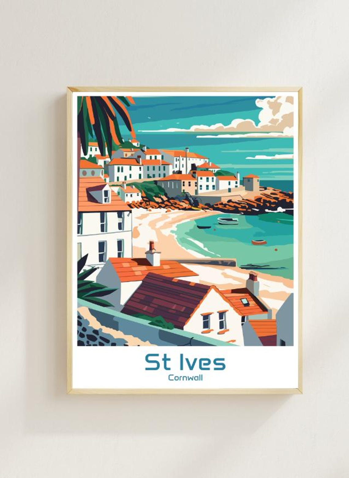 St Ives Cornwall Harbour Cottages Boats Seaside Travel Poster