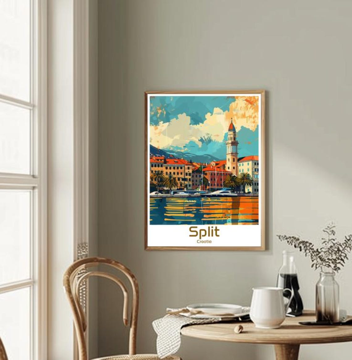 Split Croatia Harbor Bell Tower and Palm Waterfront Travel Poster - Image 2