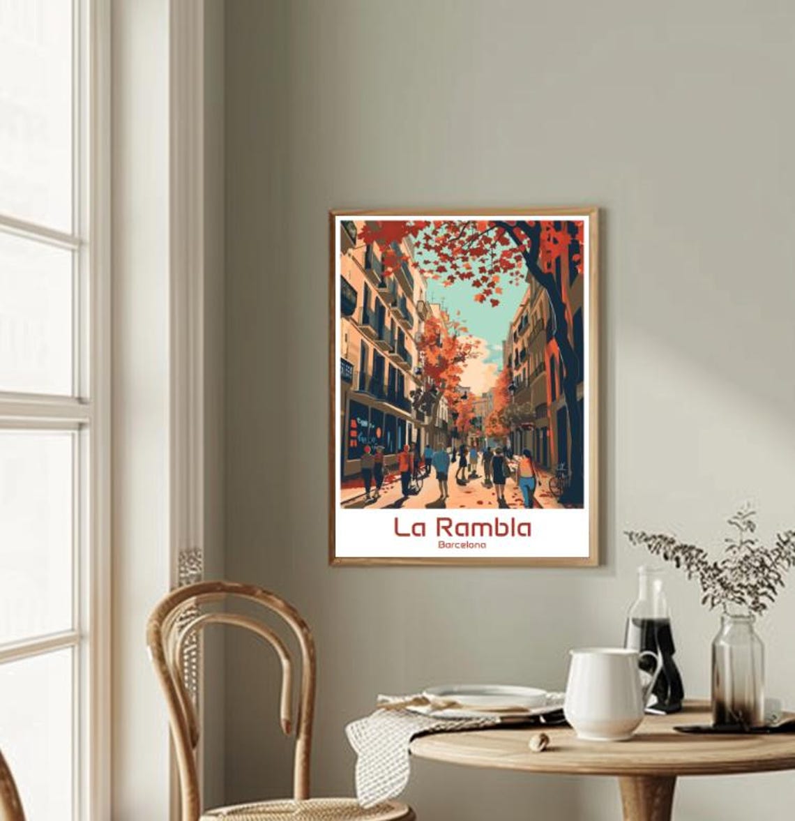 La Rambla Barcelona Autumn Street Scene Vintage Travel Poster - Image 2