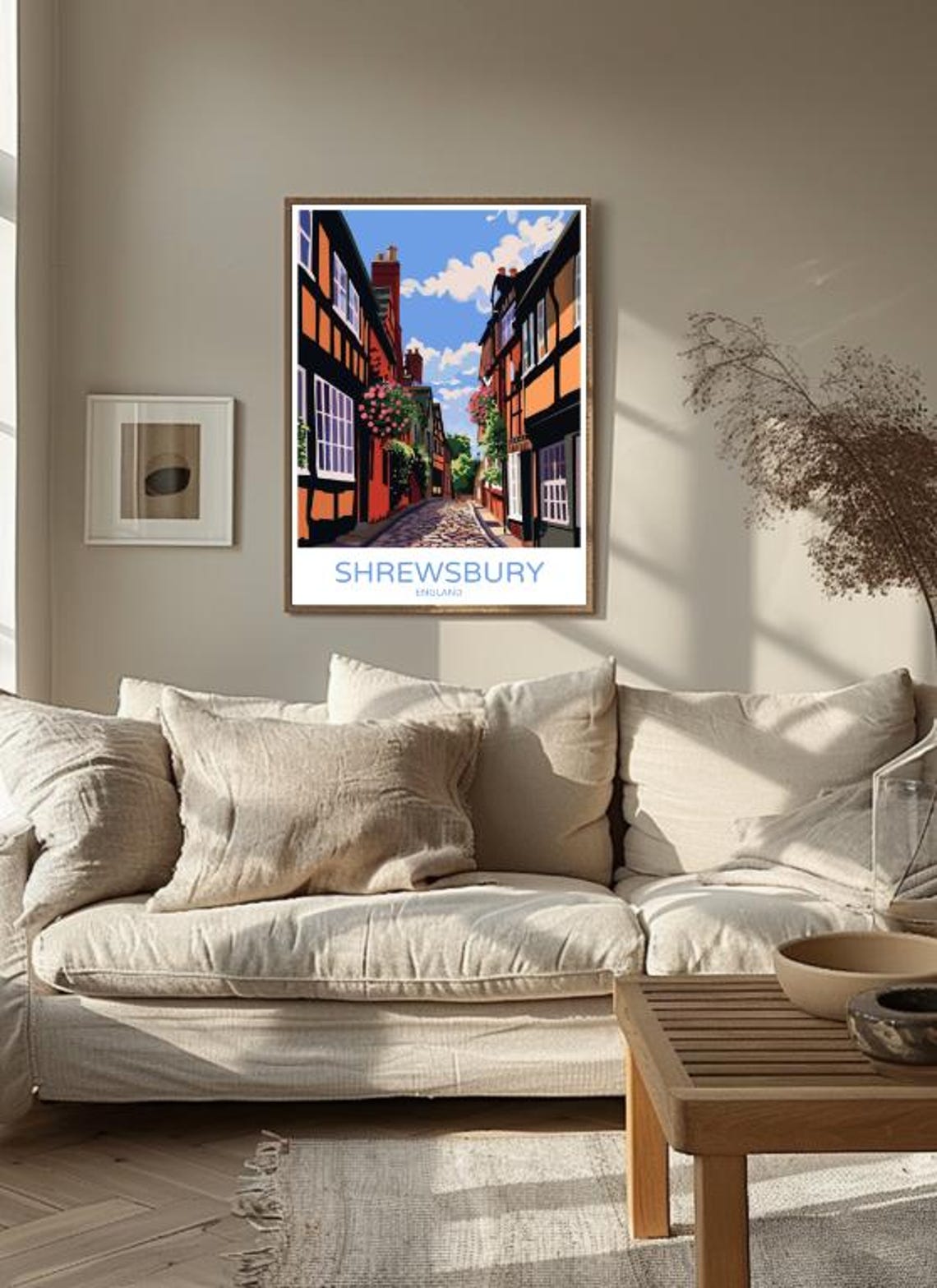 Shrewsbury England Historic Cobbled Street Tudor Travel Poster - Image 3