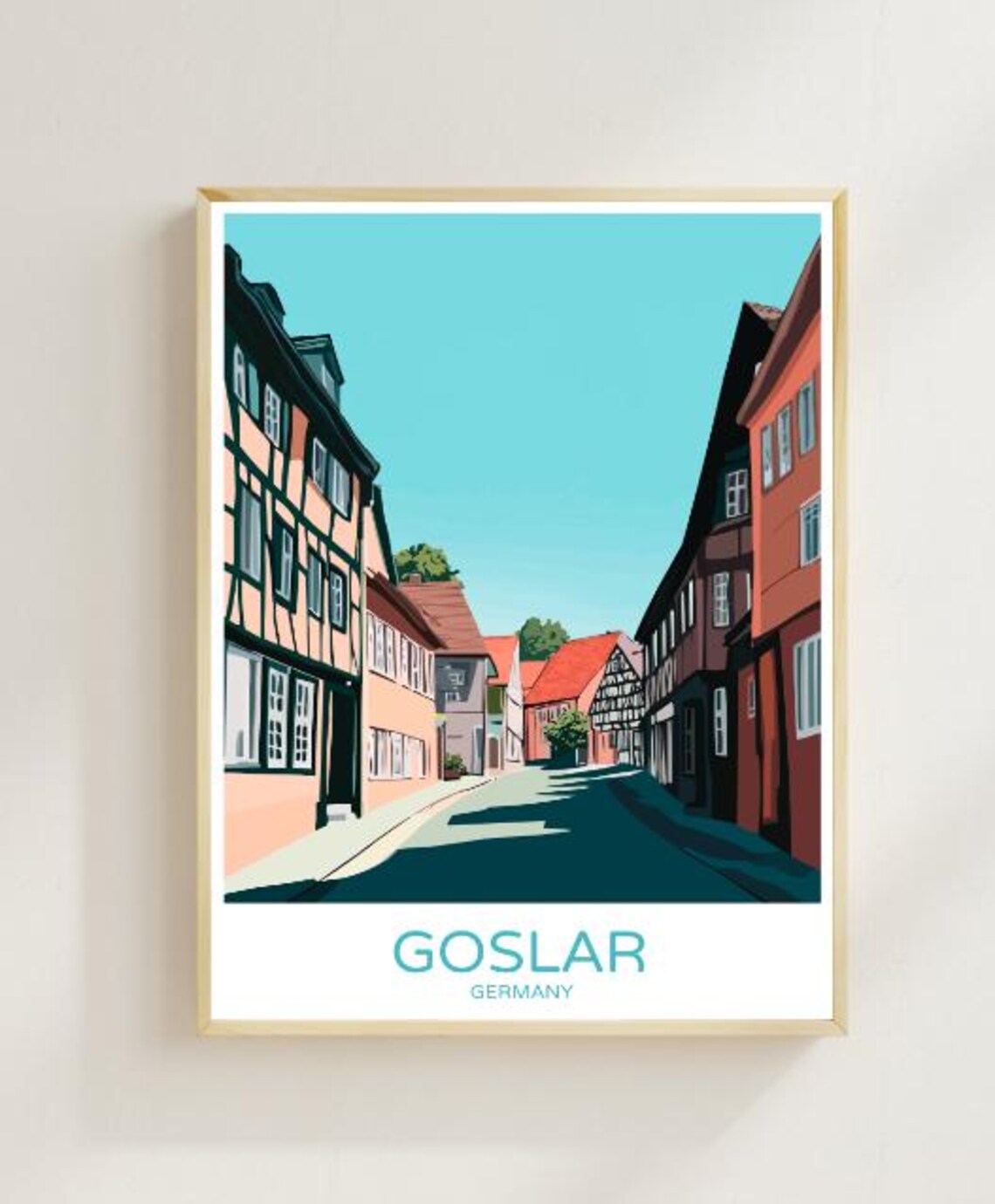 Goslar Germany Half Timbered Houses Old Town Street Travel Poster