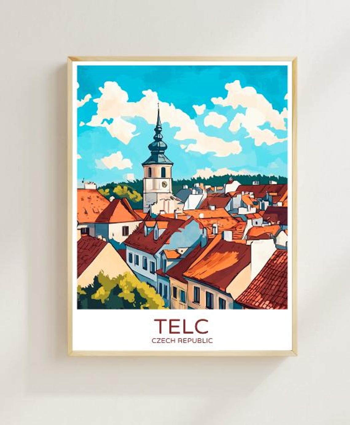 Telc Czech Republic Red Rooftops Historic Tower UNESCO Town Poster