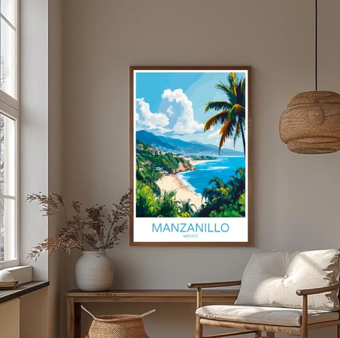 Manzanillo Mexico Tropical Beach Palm Coast Vacation Art Poster - Image 3