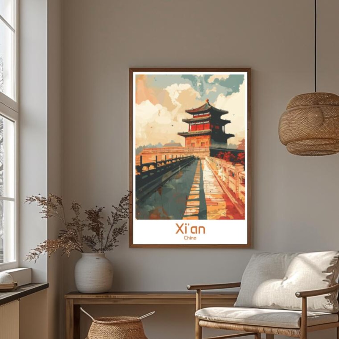 Xi'an China Ancient City Wall Historic Watchtower Moat Travel Poster - Image 4