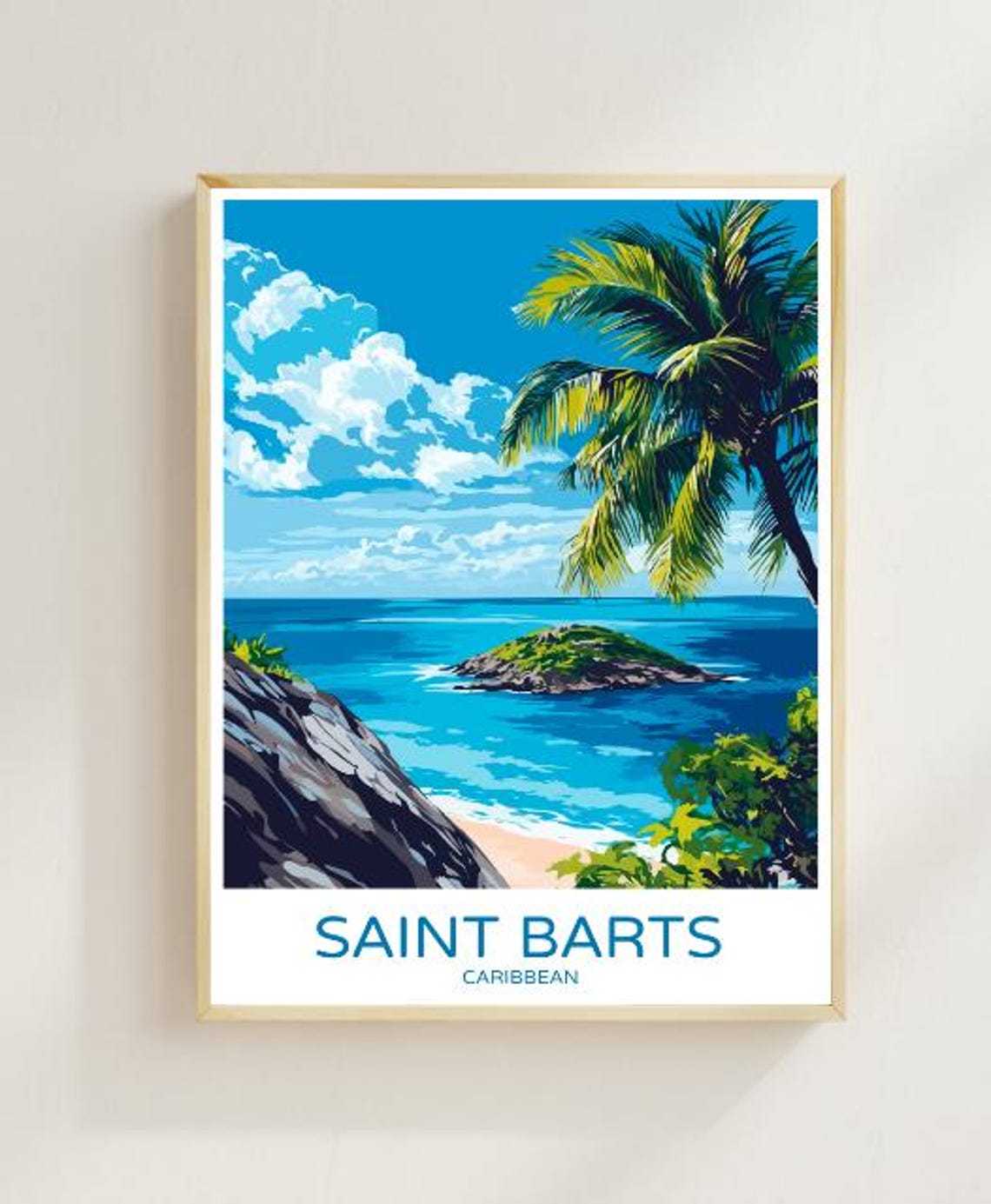 Saint Barts Caribbean Island Palm Beach Tropical Travel Poster