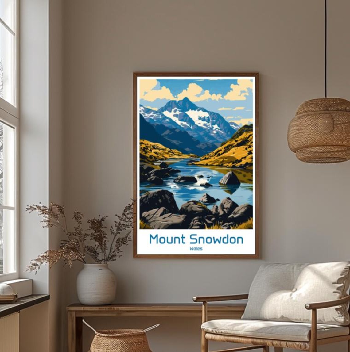 Mount Snowdon Wales Snowcapped Peak and Lake Vintage Travel Poster - Image 4