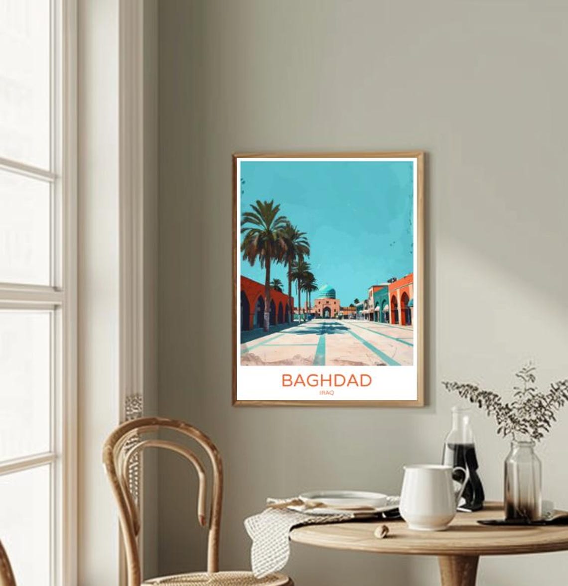 Baghdad Iraq Plaza With Palms And Domed Mosque Travel Poster - Image 2