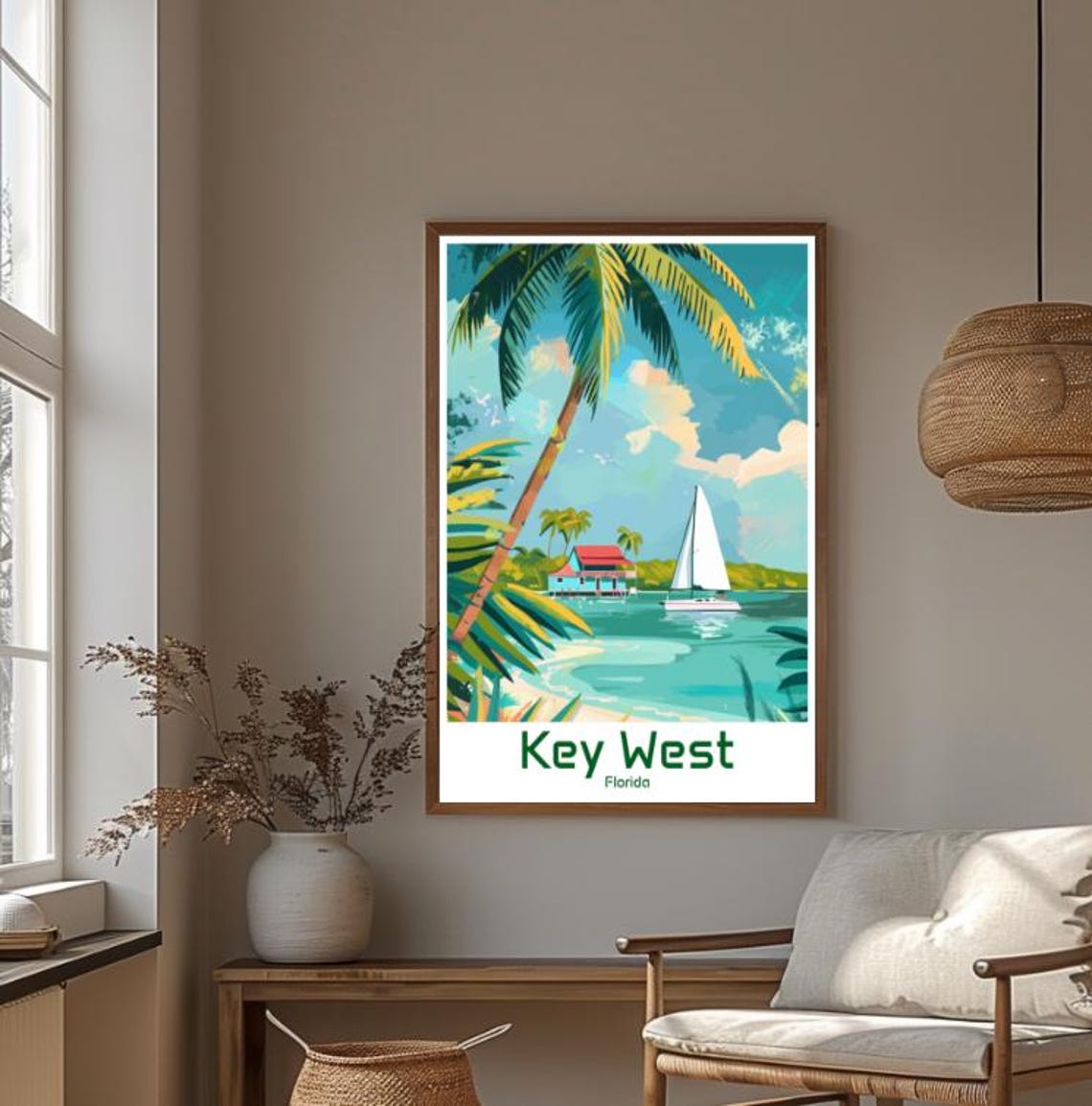 Key West Florida Tropical Palm Tree and Sailboat Travel Poster - Image 4