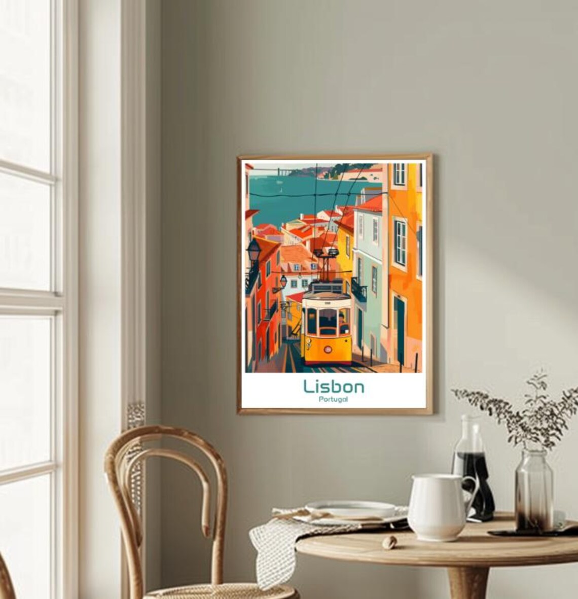 Lisbon Portugal Yellow Tram Alfama Street Vintage Travel Poster - Image 2