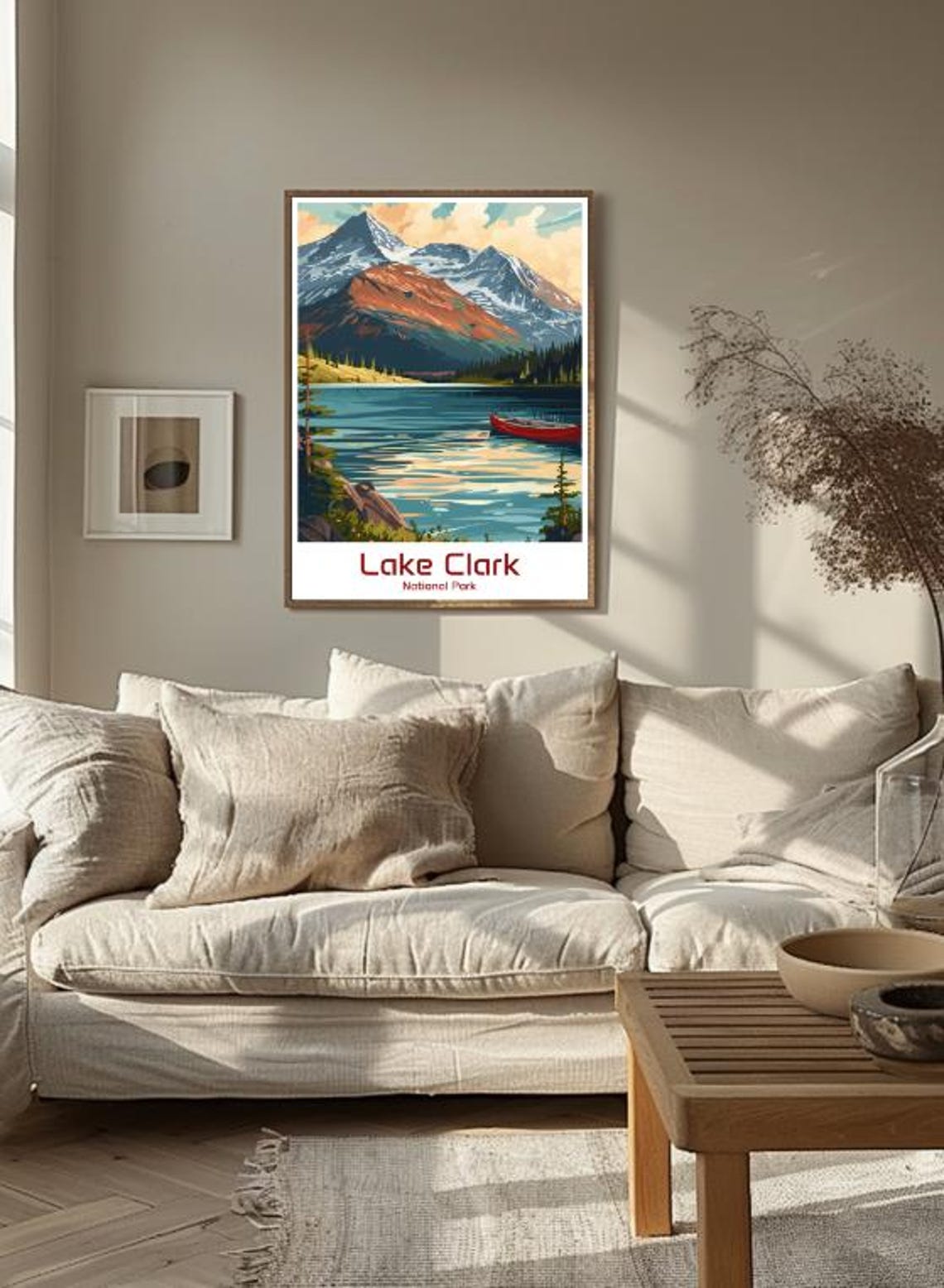 Lake Clark National Park Red Canoe Alpine Lake Scenic Poster - Image 3