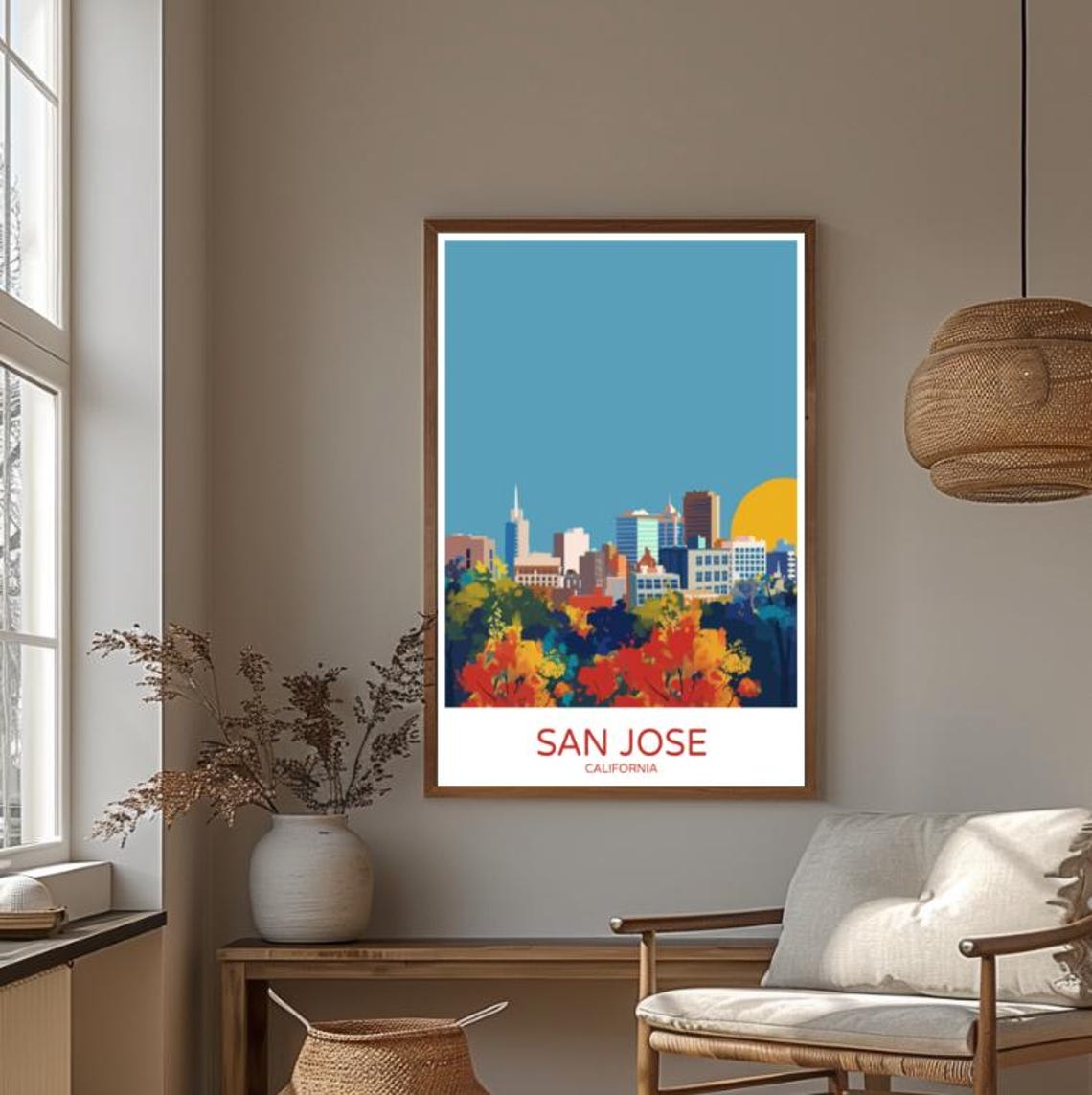 San Jose California Autumn Skyline Colorful Cityscape Poster - Image 3