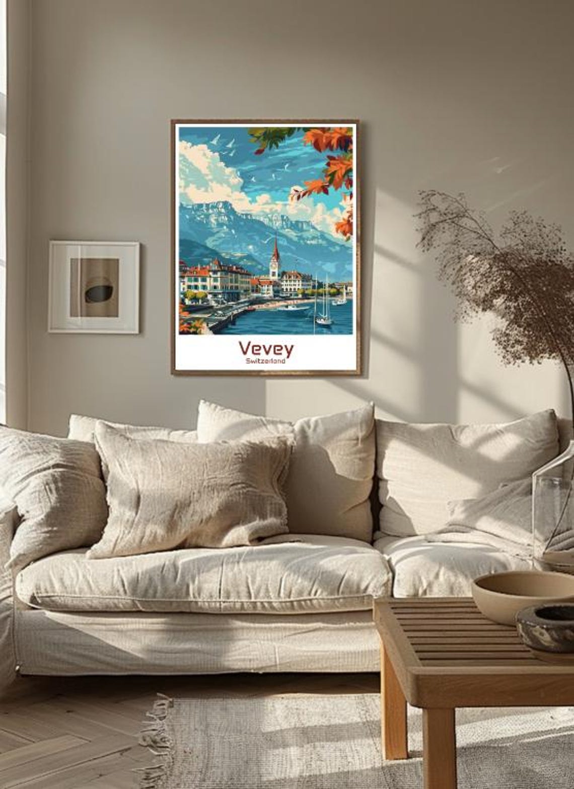 Vevey Switzerland Autumn Scenic Lakeside Village Travel Poster - Image 3