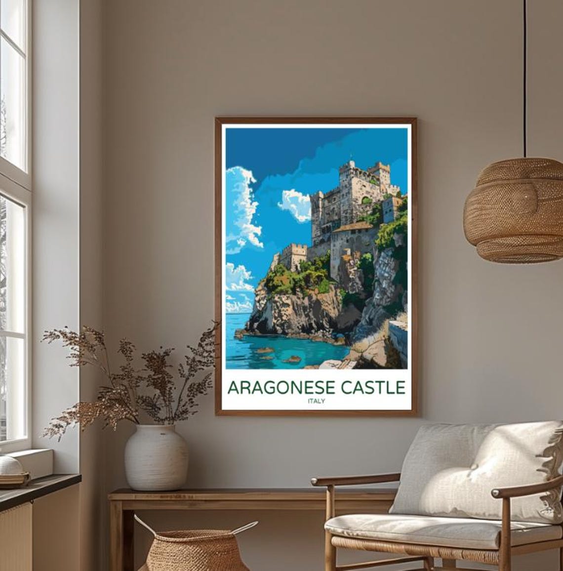 Aragonese Castle Italy Seaside Cliff Fortress Coastal View Poster - Image 4