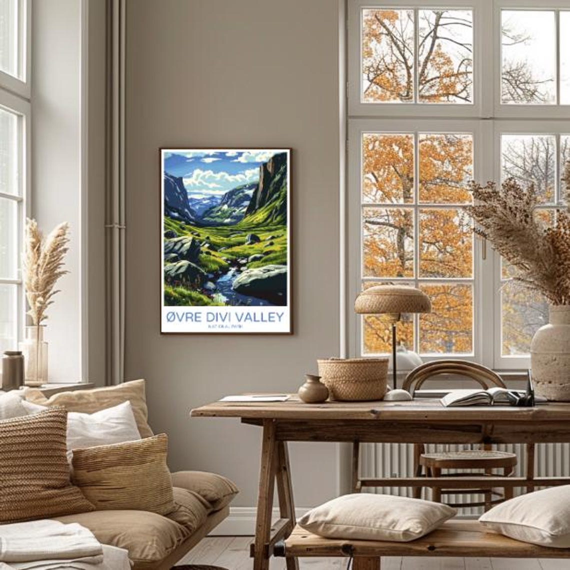 Ovre Divi Valley Norway Green Valley Poster With Stream Rocks Hills - Image 4