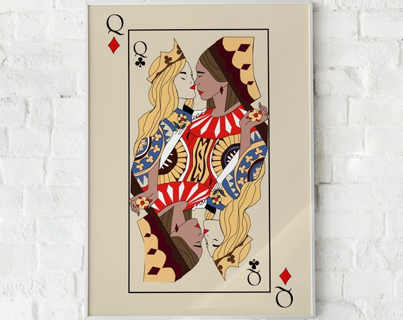 Lesbian Love Art Print, Queen Card Poster