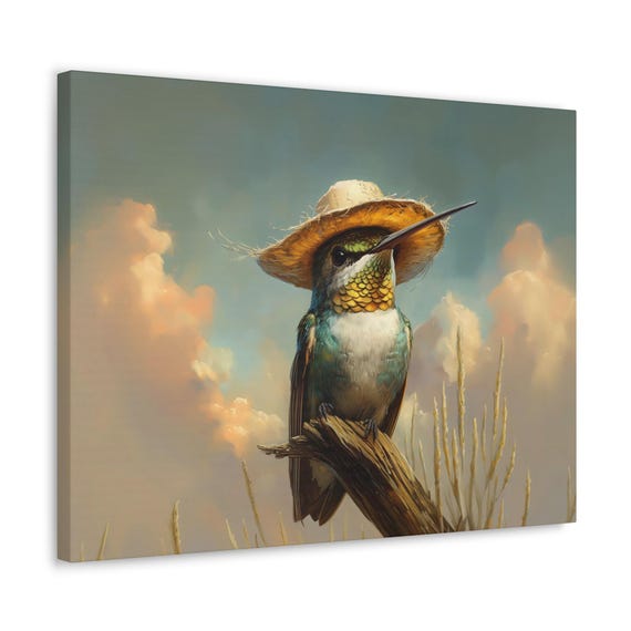 Cowboy Hummingbird Maximalist Eclectic Western Print Bold Altered Party Portrait Fantasy Fun Colorful Renaissance Rustic Art