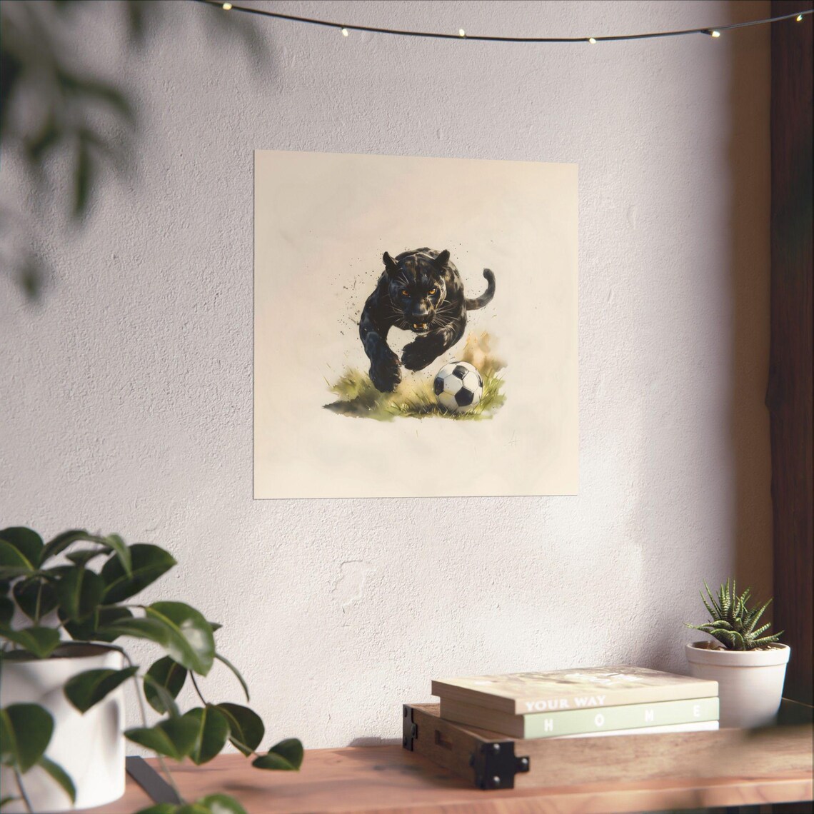 Black Panther Playing Soccer Fierce Watercolor Big Cat Poster