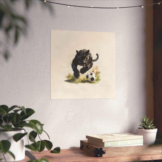 Soccer Panther Maximalist Eclectic Sports Poster Print Rugged Eccentric Football Airbnb Childrens Art Fantasy Nature Rustic Wall Decor