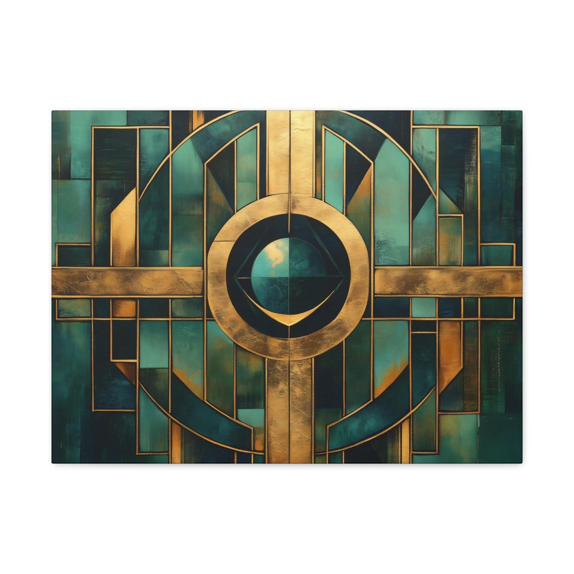 Teal And Gold 1920s Sleek Art Deco Print Bold Statement Vibrant Metallic Look Geometric Colorful Shapes Zig Zags Rustic Art - Image 3