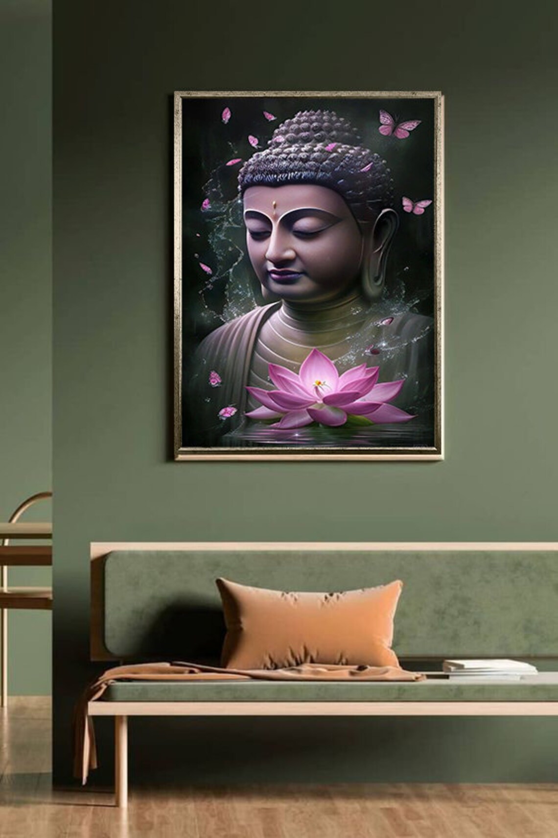 Serene Buddha with Butterflies and Pink Lotus Zen Meditation Poster - Image 2