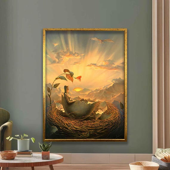 Surreal Sunrise Nest Art Dreamy Fantasy Print Inspirational Wall Decor For Home Office Unique Gift For Art Lovers