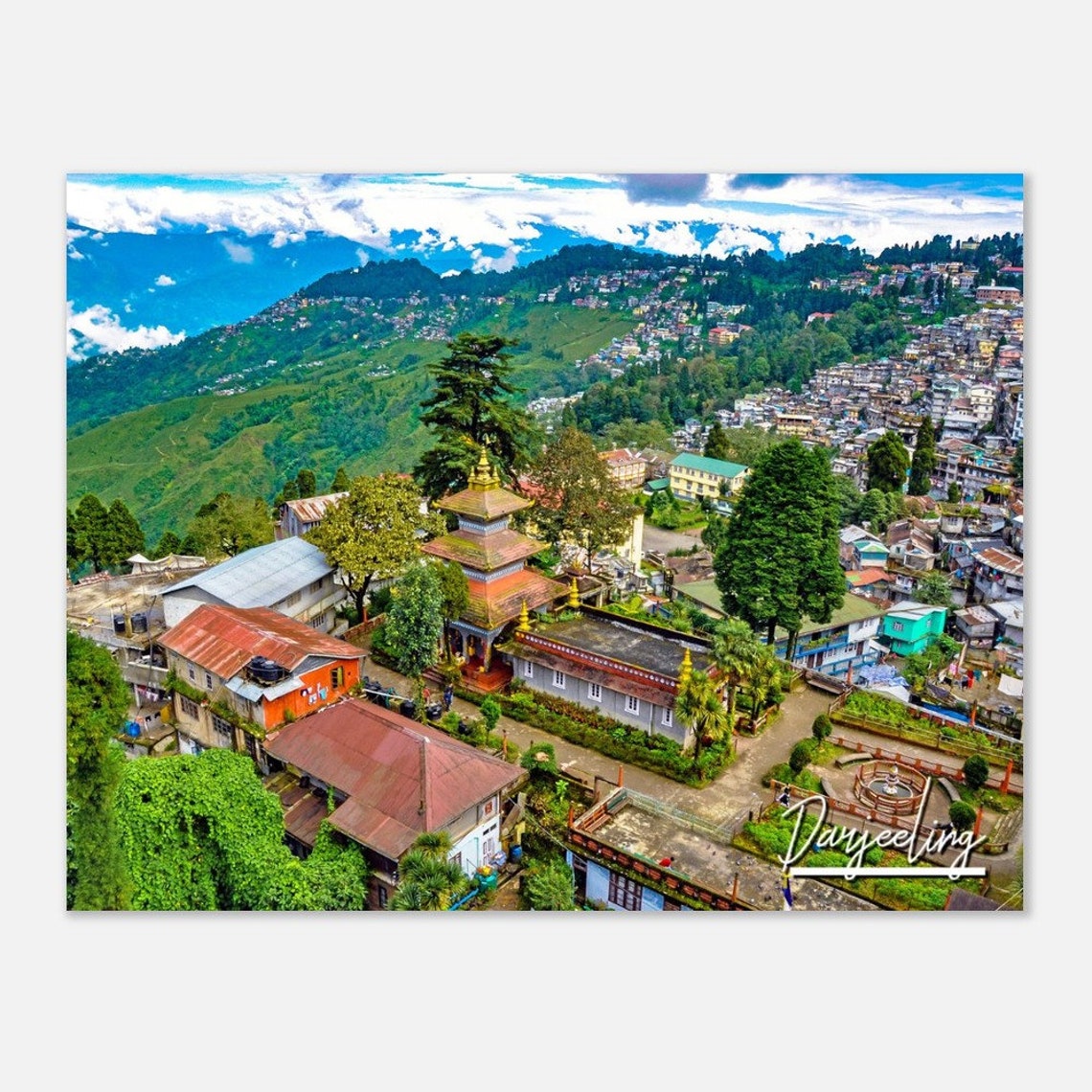 Darjeeling India Himalayan Hill Town Temple Aerial View Travel Poster