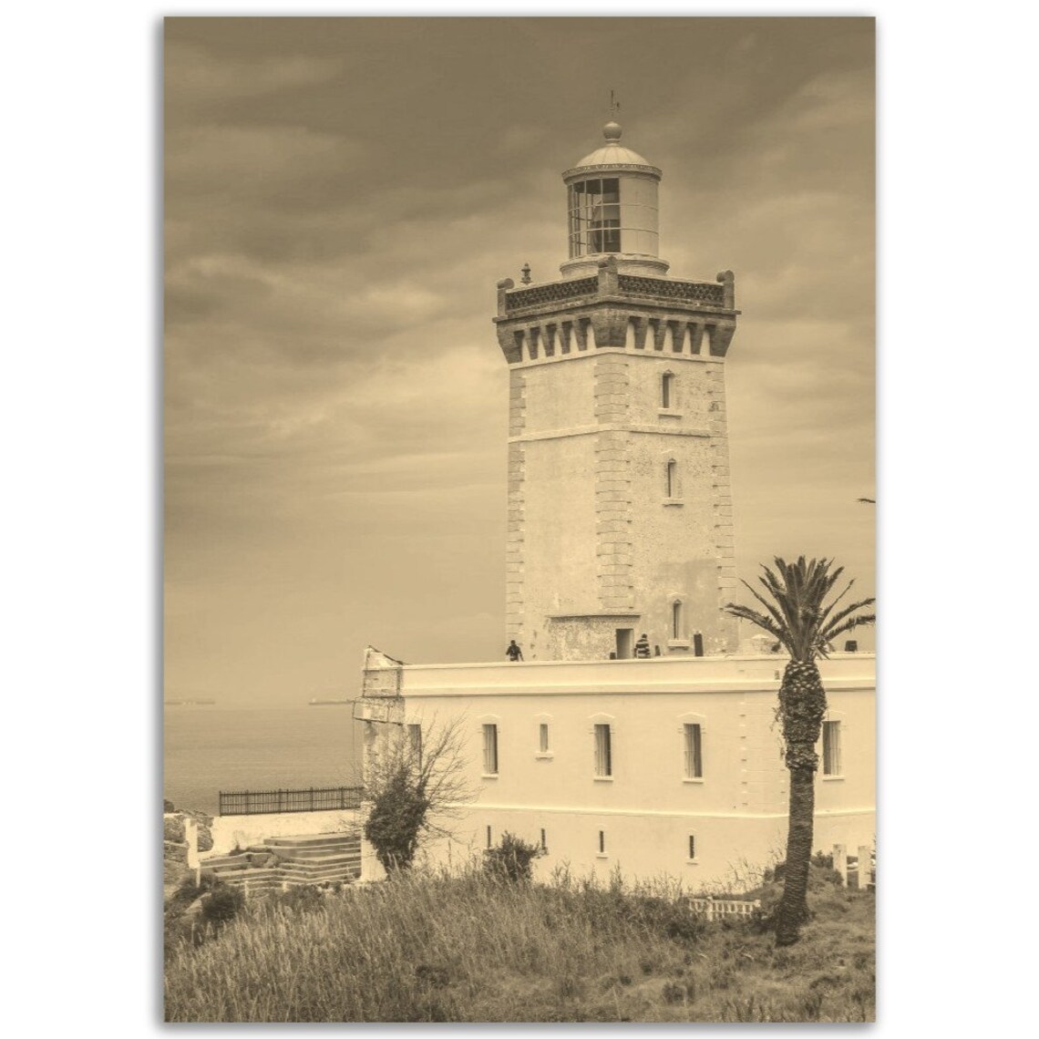 Tangier Morocco Lighthouse Vintage Sepia Coastal Photography Poster