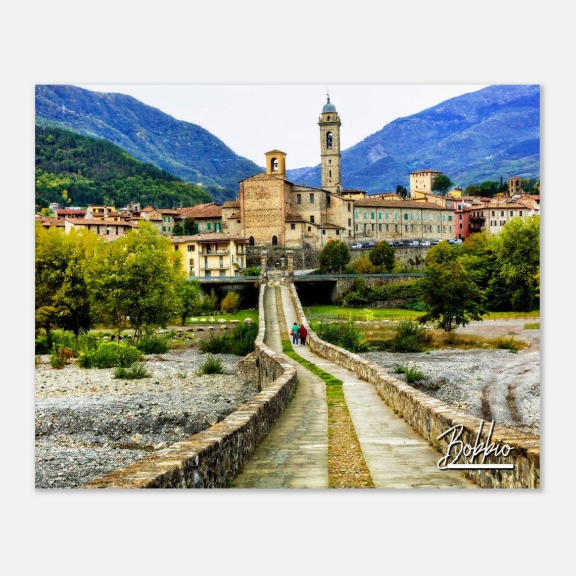 Bobbio Italy Ancient Stone Bridge River Town Travel Photo Poster