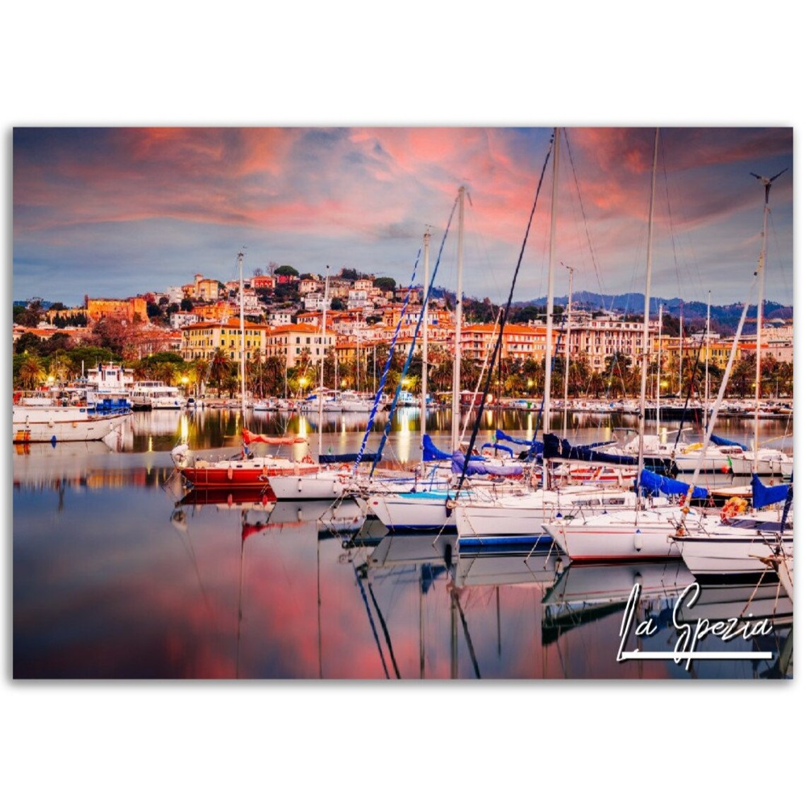 La Spezia Italy Harbor Full Of Sailboats At Sunset Photo Poster