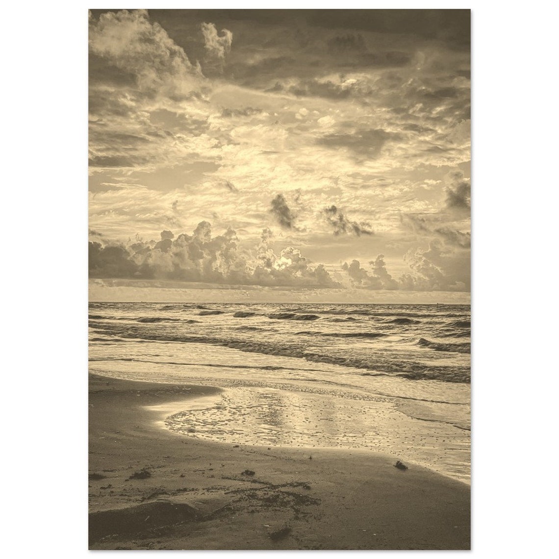 Galveston Texas Beach Vintage Sepia Ocean Waves Photography Poster