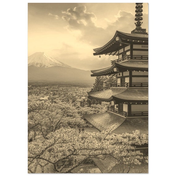 Vintage Tokyo Travel Poster Sepia Cherry Blossom Print