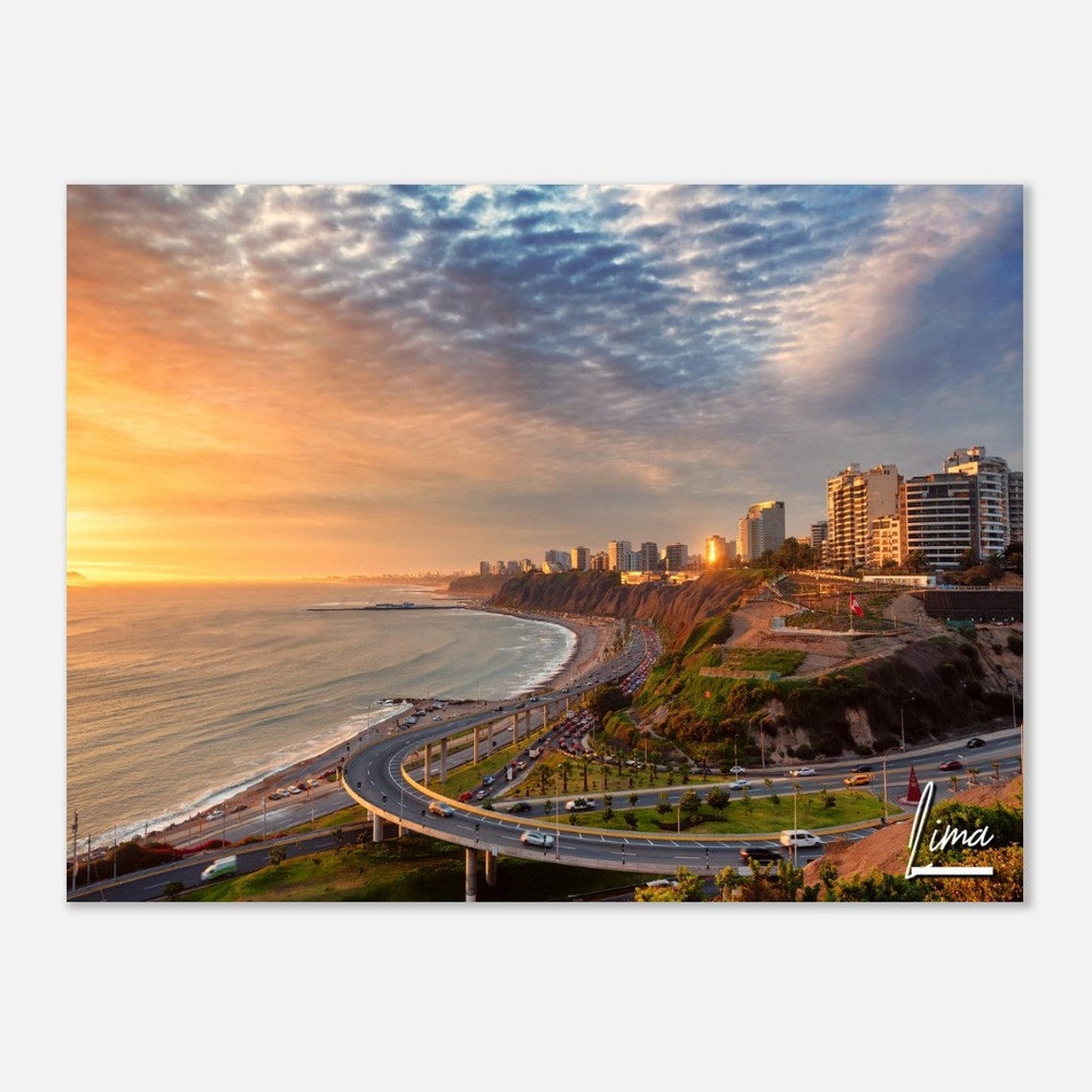 Lima Peru Coastal Sunset Travel Poster