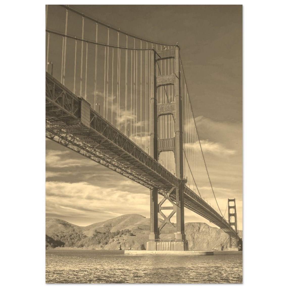 Golden Gate Bridge Sepia San Francisco Landmark Travel Poster