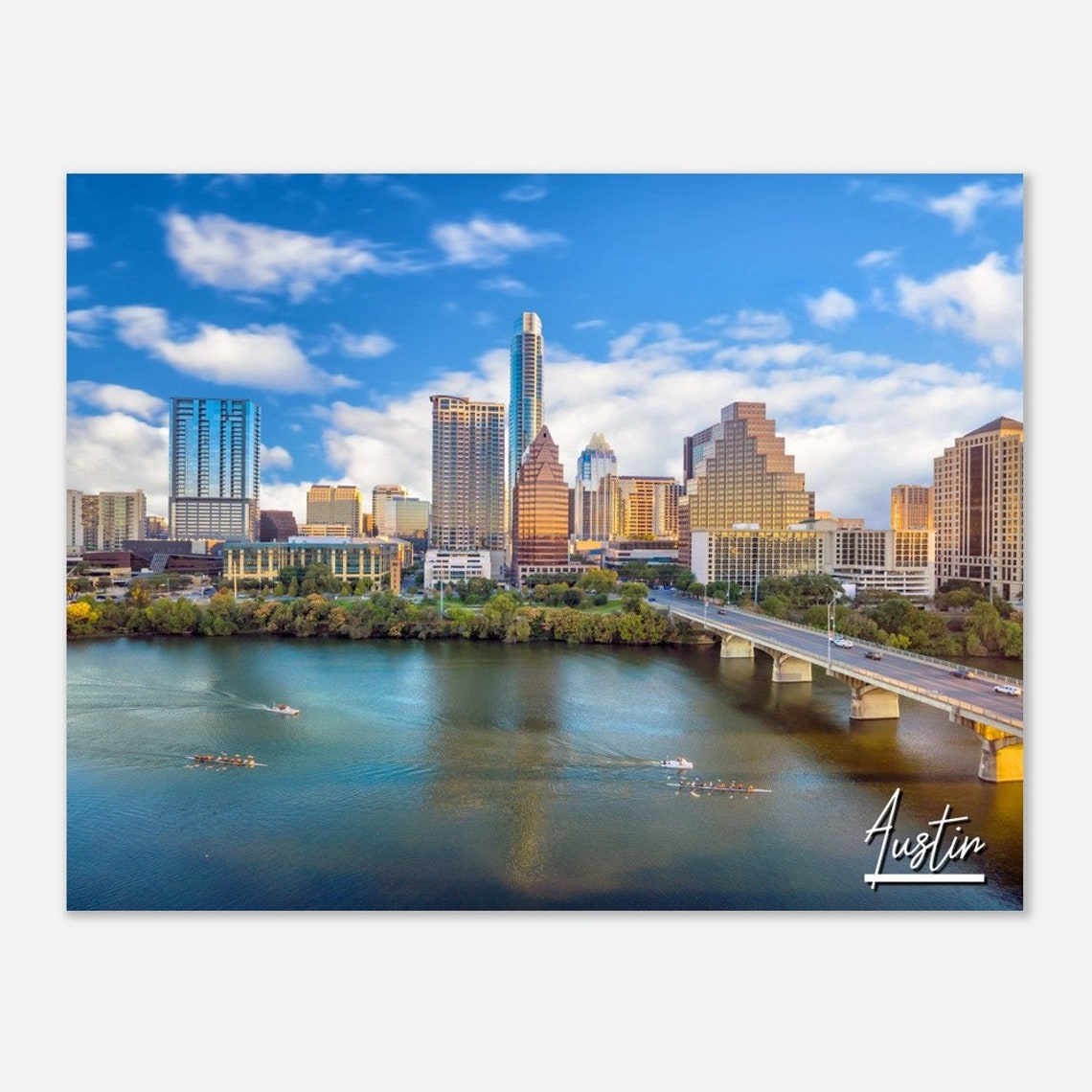 Austin Texas Skyline Sunset Poster Cityscape Travel Print