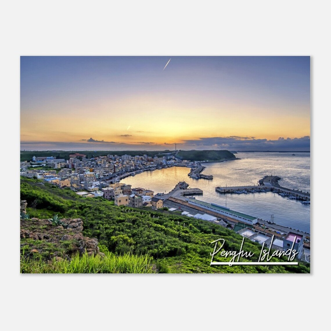 Penghu Islands Sunrise Poster With Taiwan Fishing Port Travel Photo
