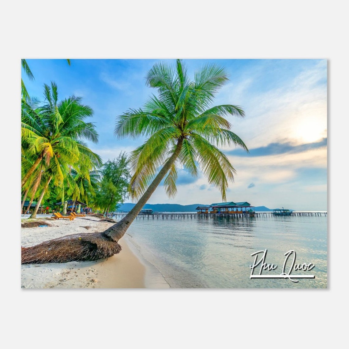 Phu Quoc Island Vietnam Beach Palm Trees Sunset Travel Poster
