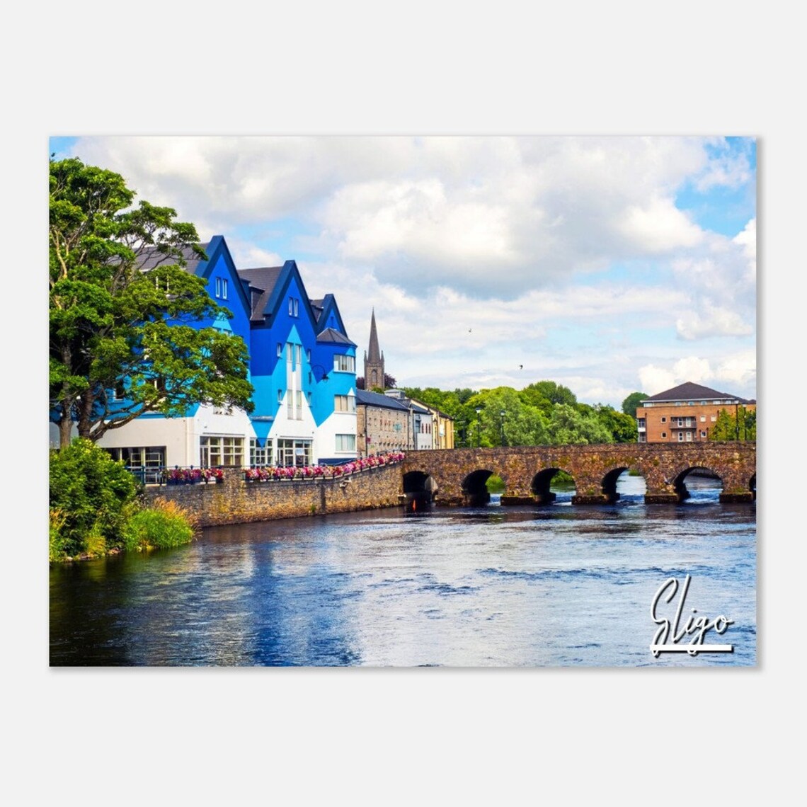 Sligo Ireland Riverside Bridge Photo Poster Blue Houses Travel Art