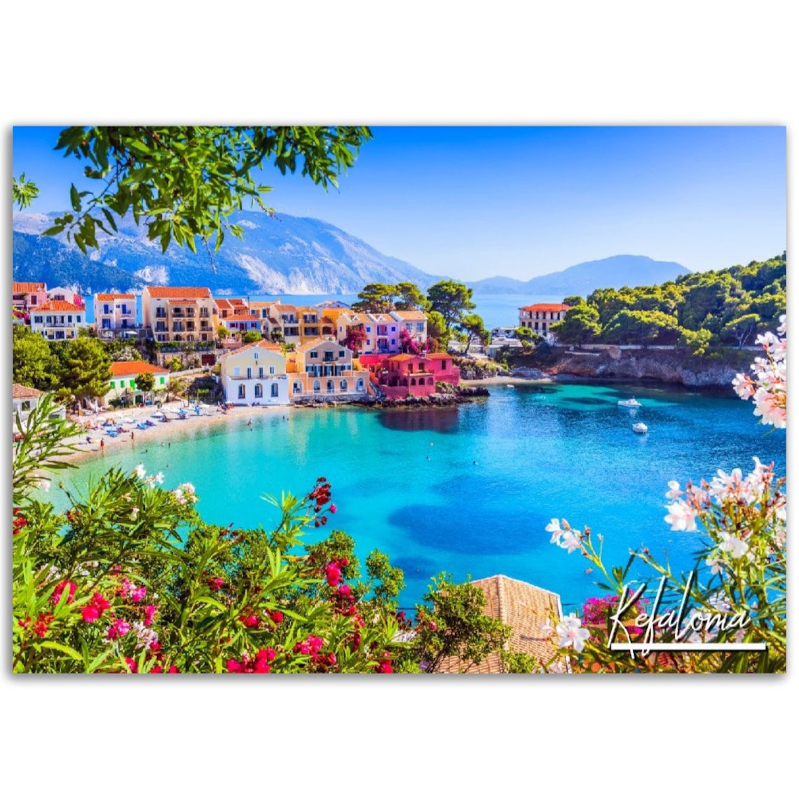 Kefalonia Greece Coastal Village Turquoise Bay Travel Poster