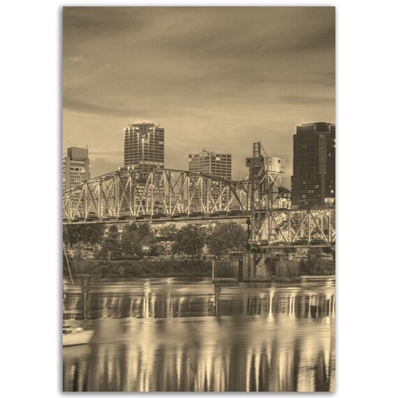 Little Rock Arkansas Vintage Sepia River Bridge Skyline Poster