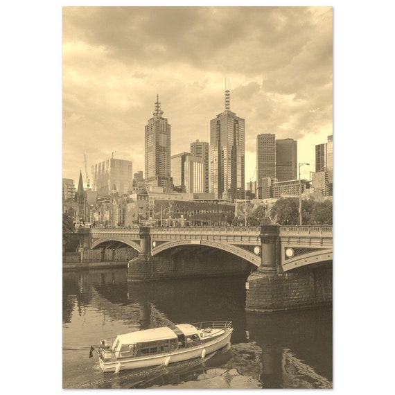 Vintage Melbourne Australia Poster Sepia Skyscraper Travel Print