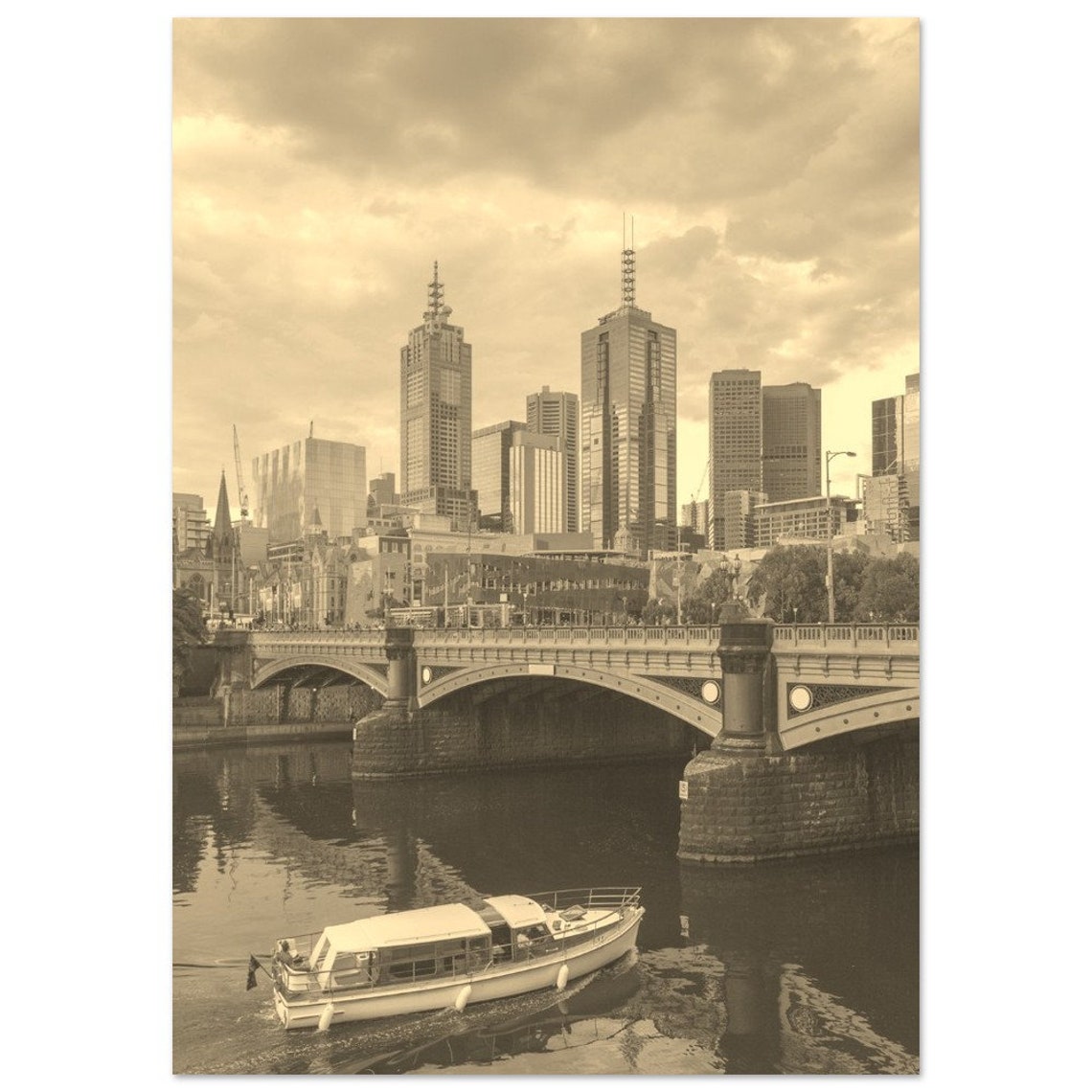 Melbourne Australia Bridge Sepia Skyline River Travel Poster