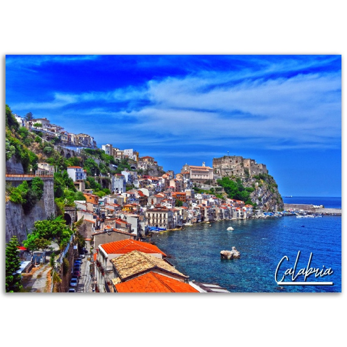 Calabria Italy Coastal Town Poster With Cliffside Mediterranean View