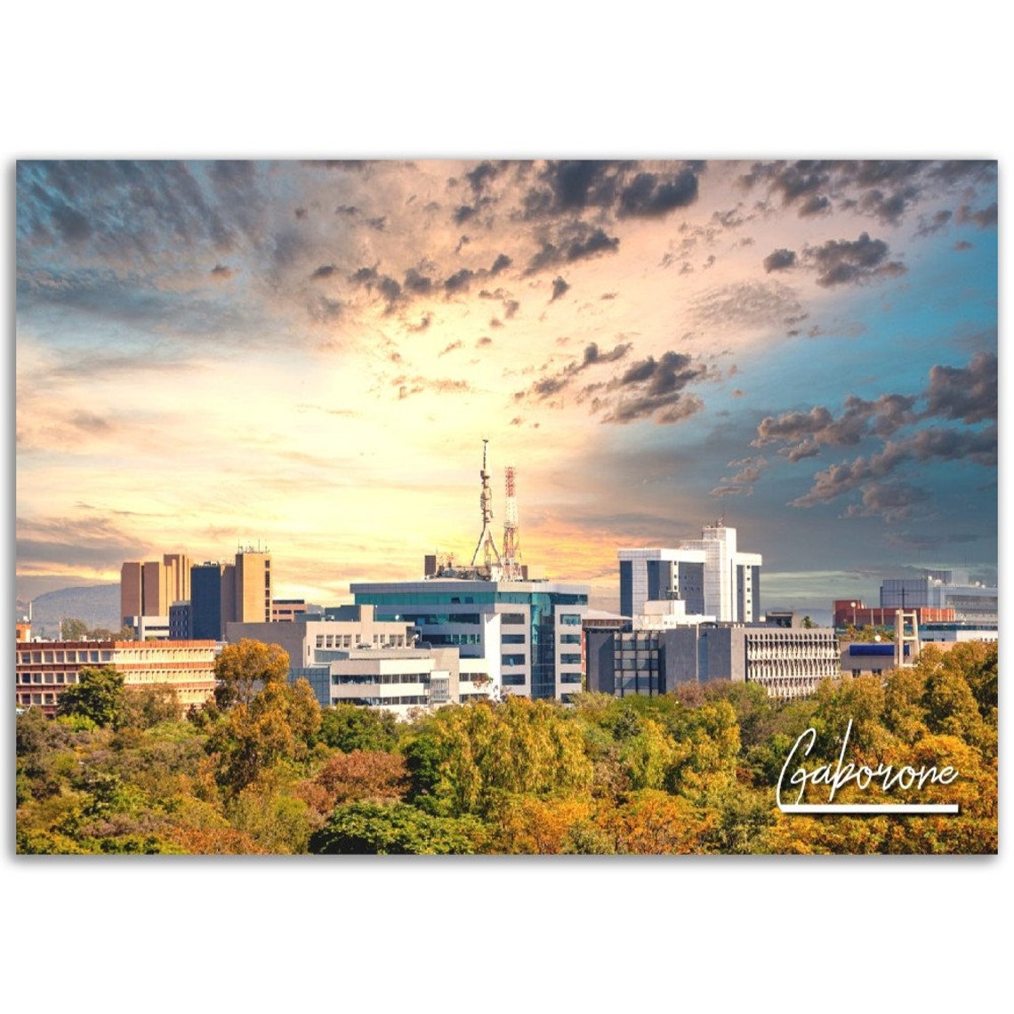 Gaborone Botswana Sunset Skyline Cityscape Photo Travel Poster