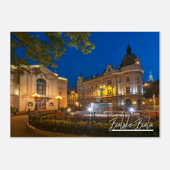 Bielsko Biala Poland Night Theater Old Town City Lights Poster