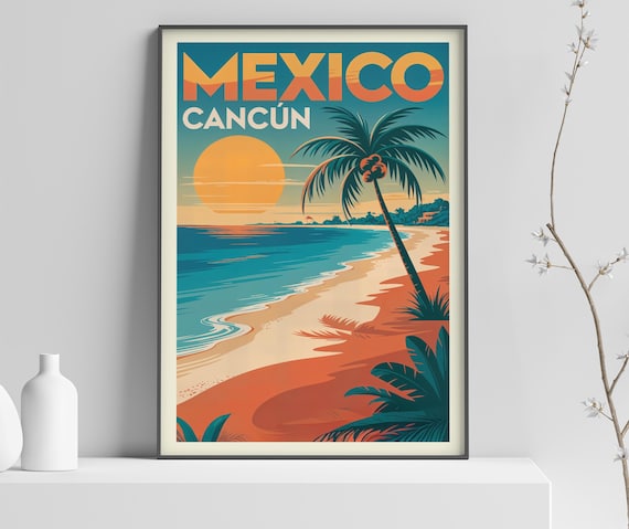 Vintage Cancun Art Print Mexico Beach Poster Tropical Travel Wall Decor Inspired By Classic 366