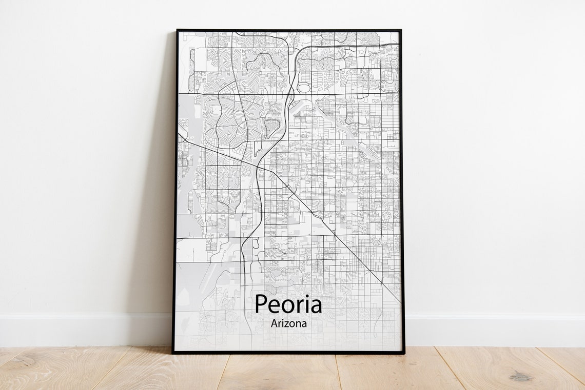 Peoria Arizona City Map Minimalist Black And White Street Art Poster