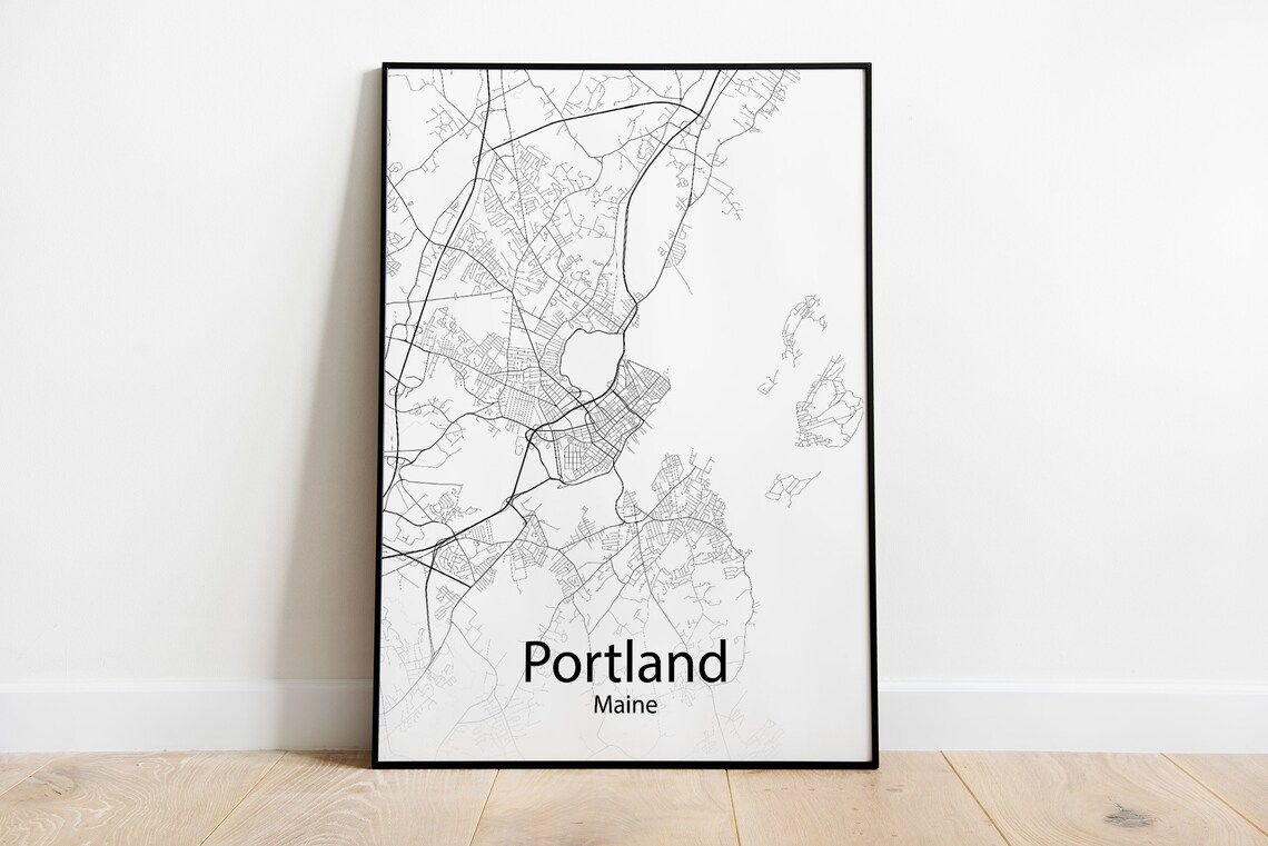 Portland Maine Elegant Monochrome City Street Map Poster House Gift